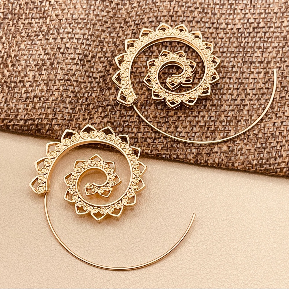 Gold Vintage Bohemian Spiral Hoop Earrings